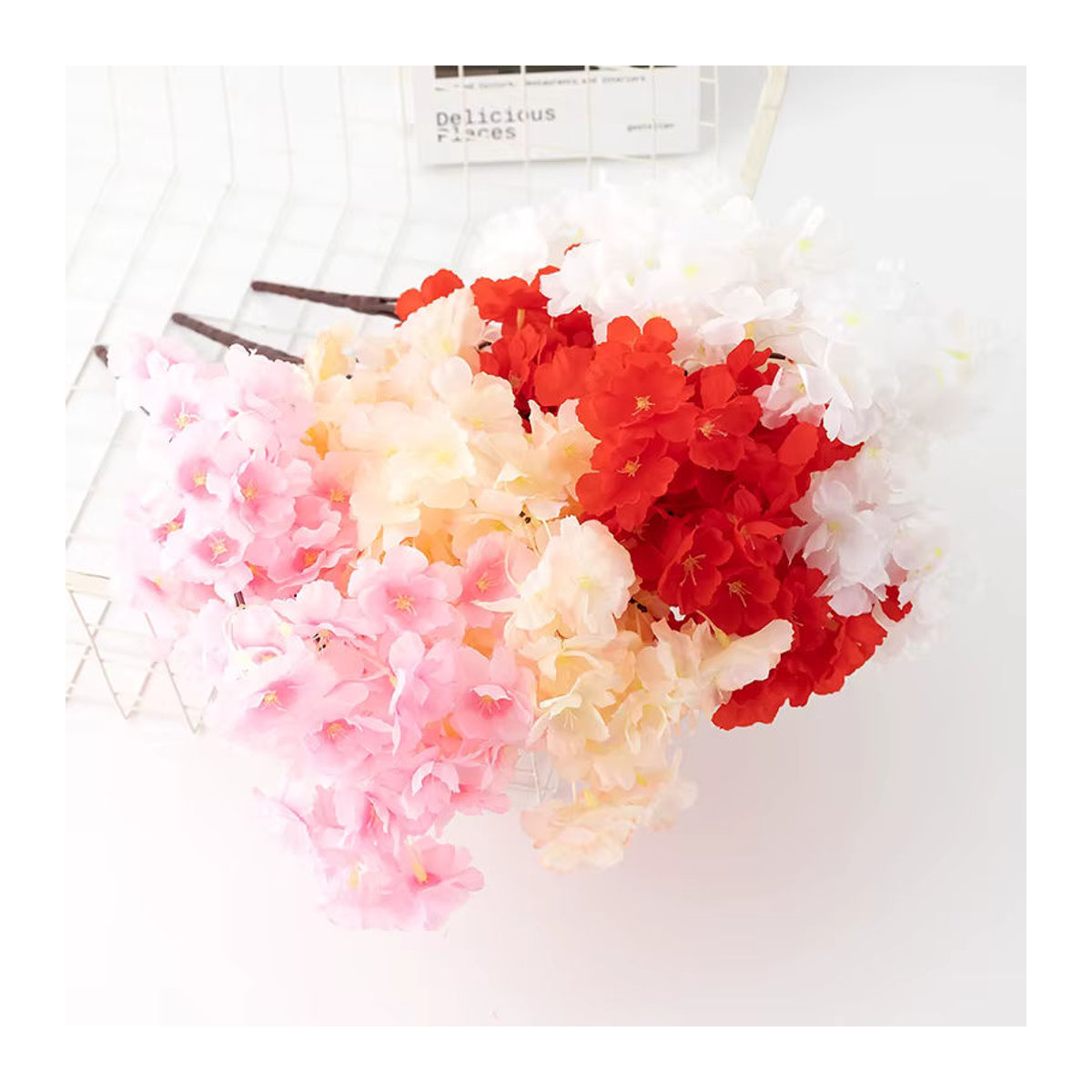 NANDI Künstlicher Kirschblütenzweig als mehrfarbiges Blumenarrangement für deine Dekoration und Hochzeiten - Bild 2