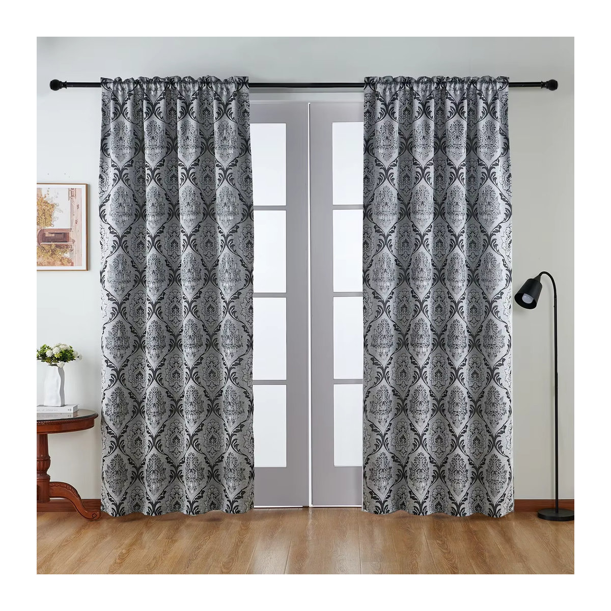 NAPEARL Jacquard-Vorhang in Grau mit geometrischem Blumenmuster zur Verdunkelung für Wohnzimmer und Schlafzimmer - Bild 3