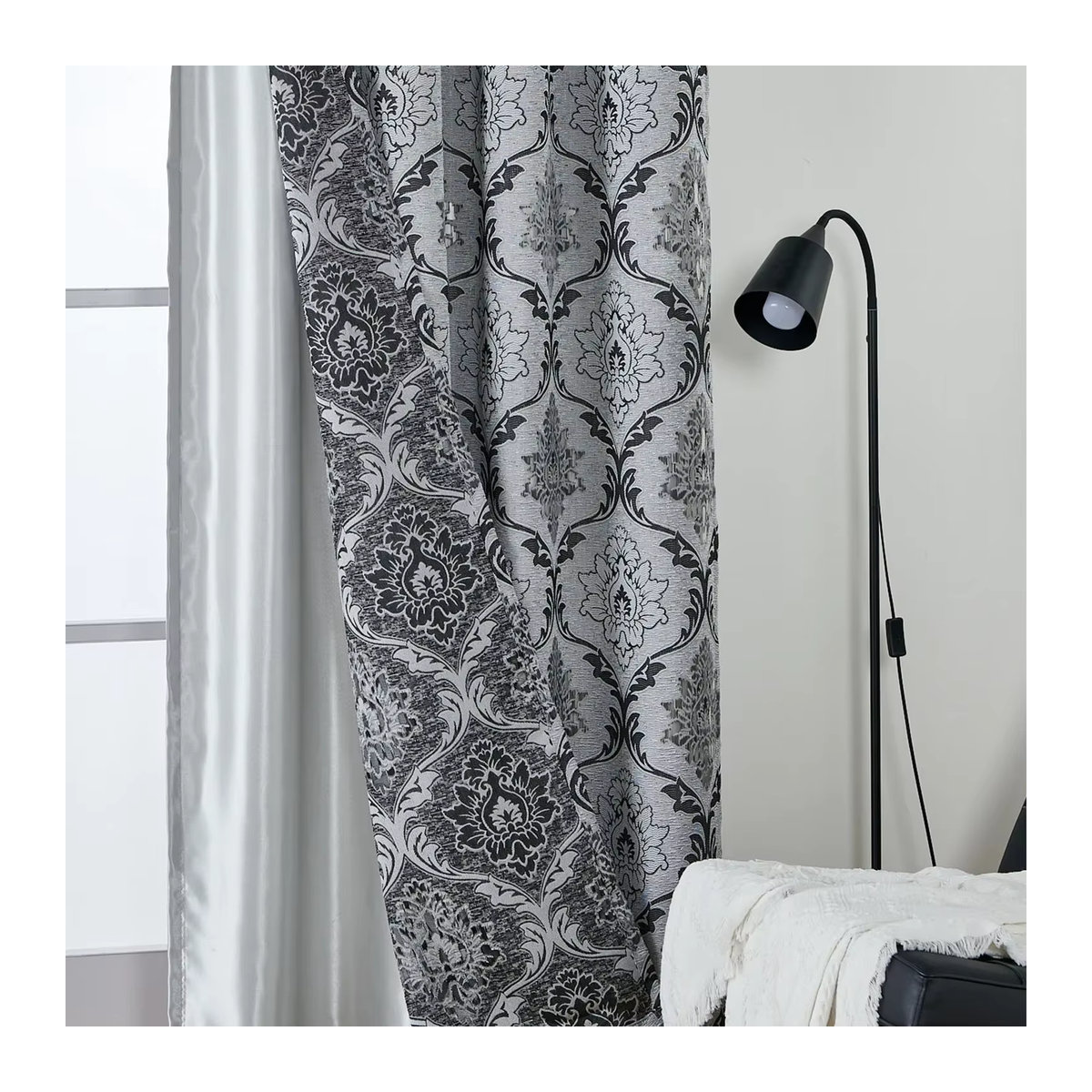 NAPEARL Jacquard-Vorhang in Grau mit geometrischem Blumenmuster zur Verdunkelung für Wohnzimmer und Schlafzimmer - Bild 4