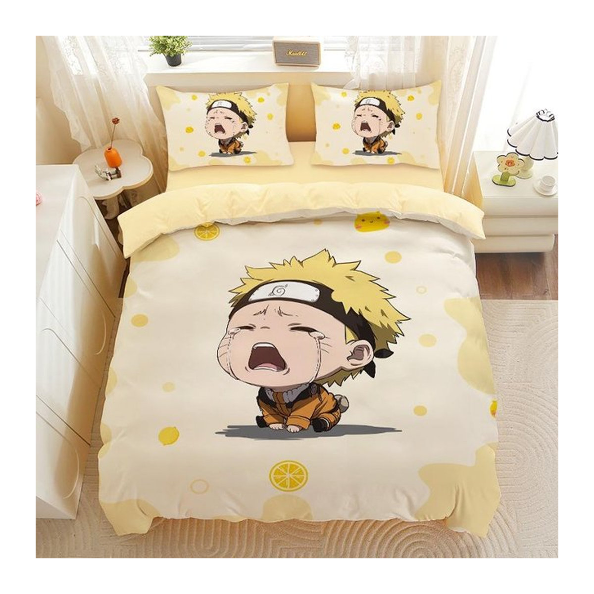 Naruto Bettwäsche-Set für Kinder und Jugendliche von JMG Household Supplies, Farbe Gelb, B/T/H: 135 x 200 cm mit passendem Kissenbezug 90 x 190 cm - Bild 1
