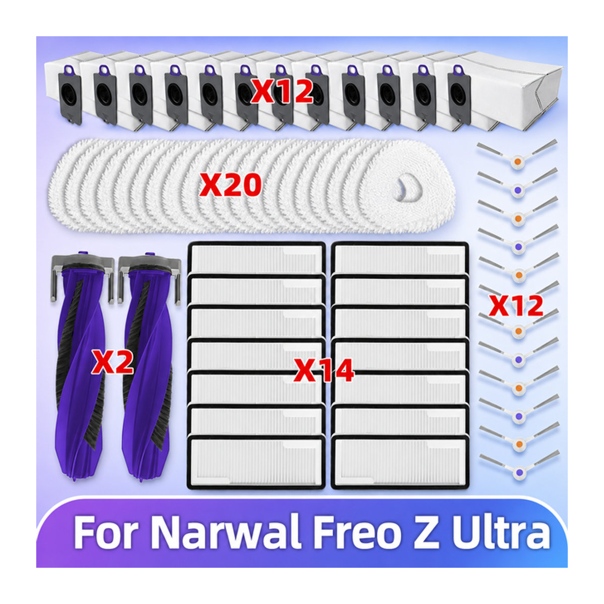 Narwal Freo Z Ultra Ersatzteil-Set mit Hauptrolle, Seitenbürste, Abdeckung, HEPA-Filter, Wischlappen und Staubbeutel in Bunt - Bild 1