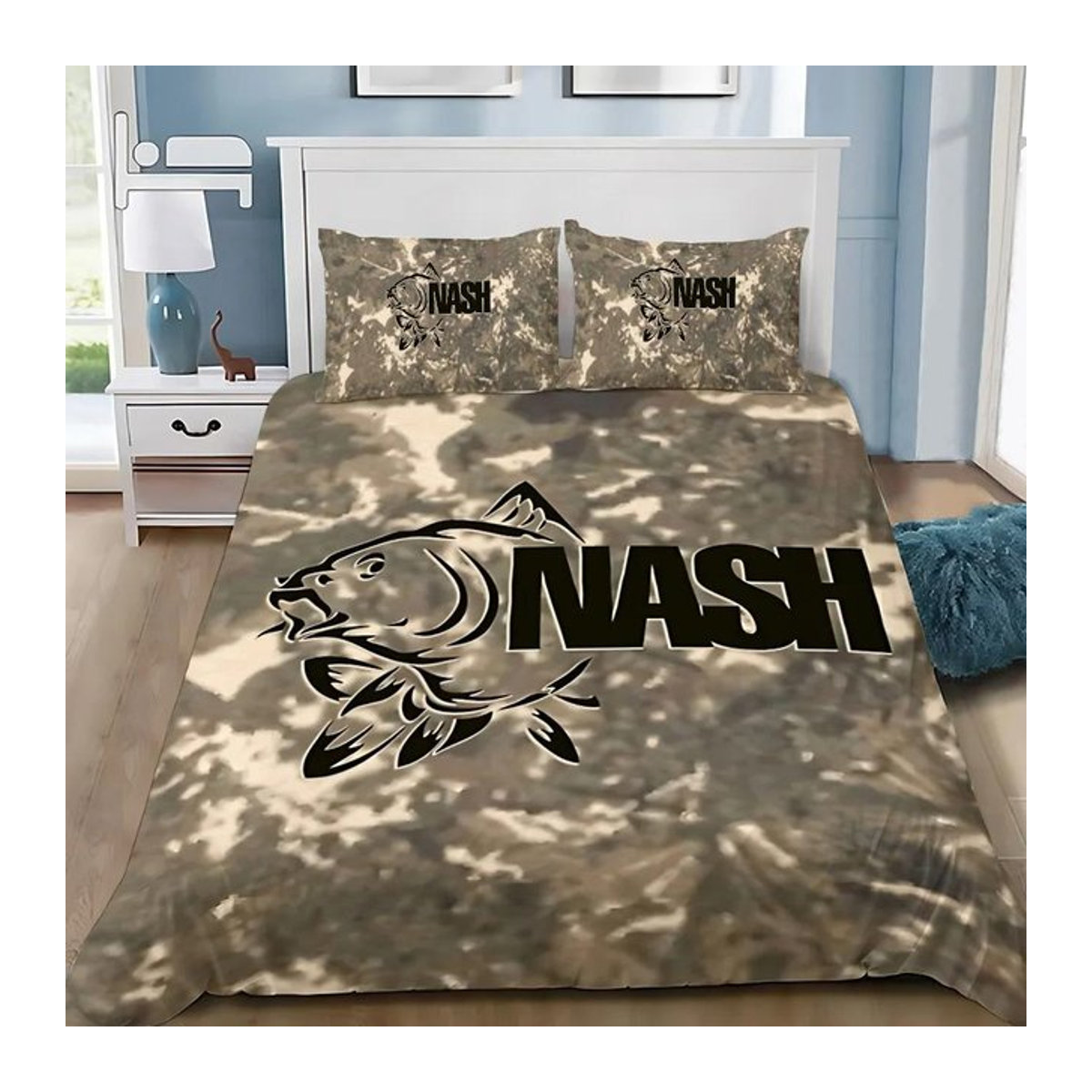 Nash Fishing Logo Bettwäscheset mit Kissenbezug in Braun, B/H: 155 x 215 cm - Bild 1