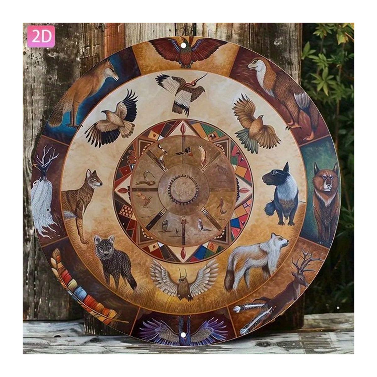 Native American Spirit Wandkunst aus Metall, Vintage Wanddeko in Mehrfarbig, Rundes Aluminium-Wandschild für Garten, Küche oder Bar - Bild 1