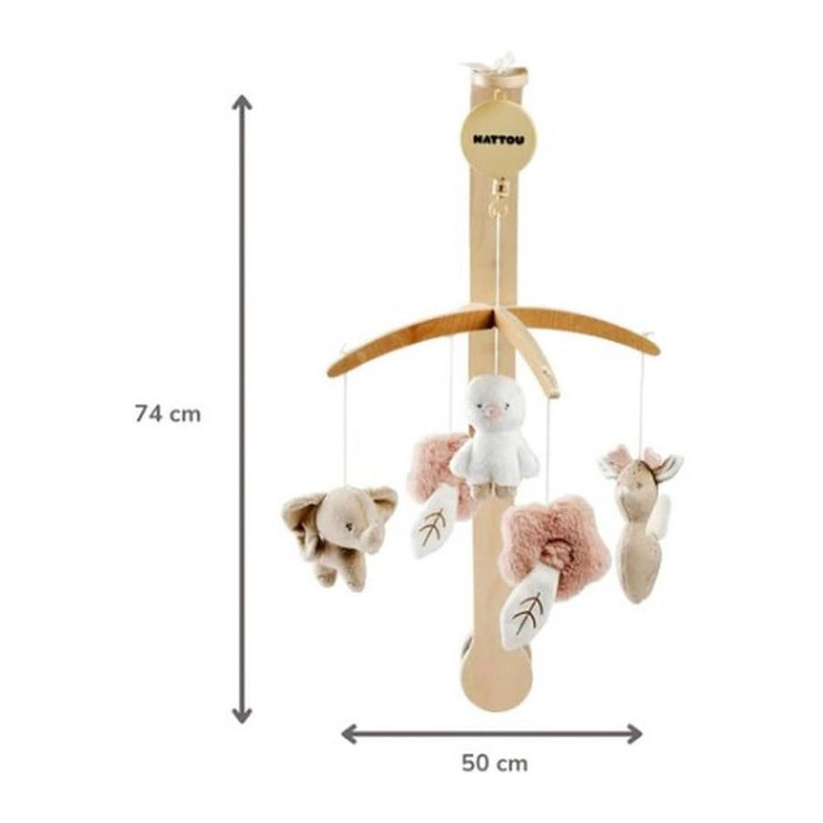 Nattou FanFan Mobile Spieluhr aus Holz und Textil mit Tieren in Beige, Rosa und Mehrfarbig - Bild 1