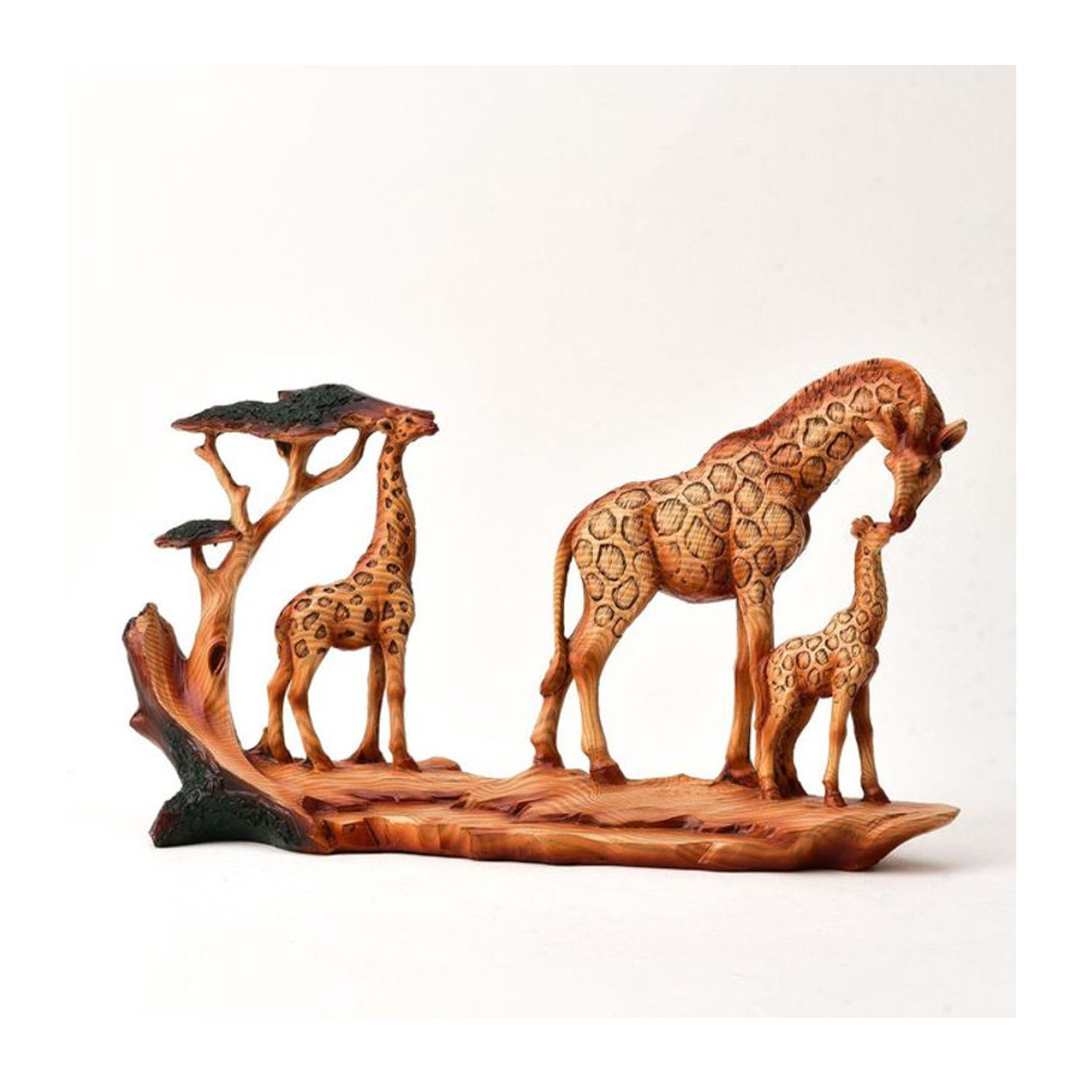 Naturecraft Harzfigur Dreifache Giraffe in Holzoptik, Braun, H: 17.5 cm, B: 7.5 cm, T: 7.5 cm - Bild 1