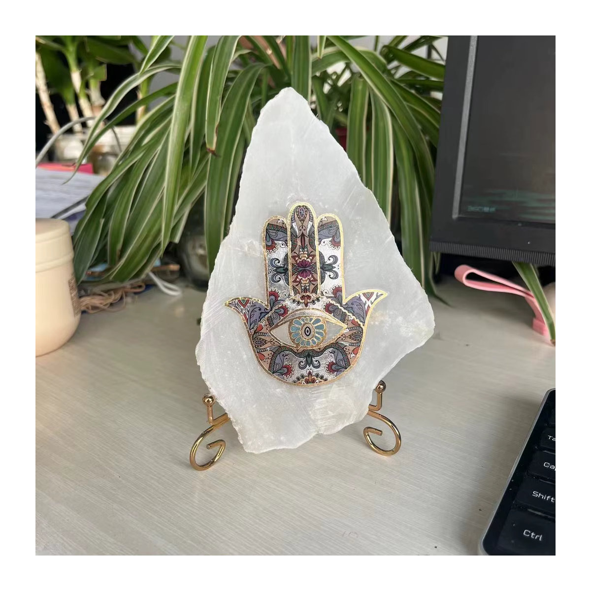 Natürliche Selenit-Kristallscheibe in Weiß als Fatima-Ladeplatte für Meditation und Fengshui - Bild 2