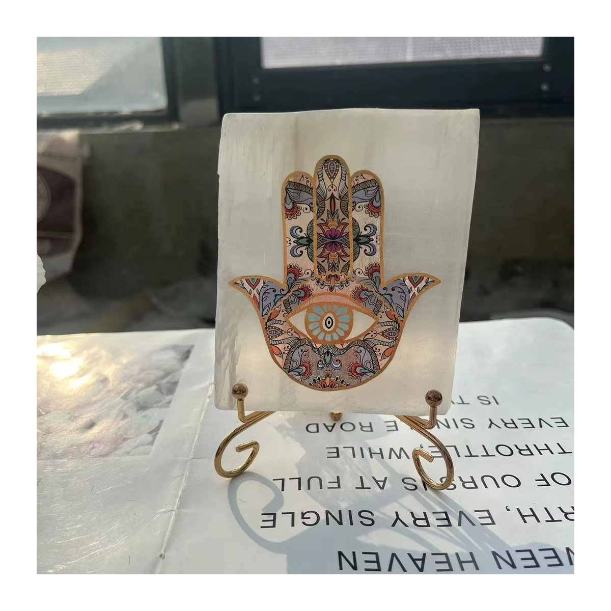 Natürliche Selenit-Kristallscheibe in Weiß als Fatima-Ladeplatte für Meditation und Fengshui - Bild 5
