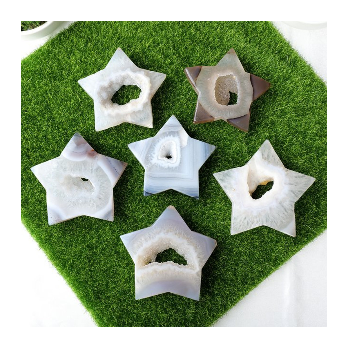 Natürlicher Achat-Kristall in Sternform als handpoliertes Pentagramm-Ornament für deine Desktop-Dekoration, mehrfarbig - Bild 1