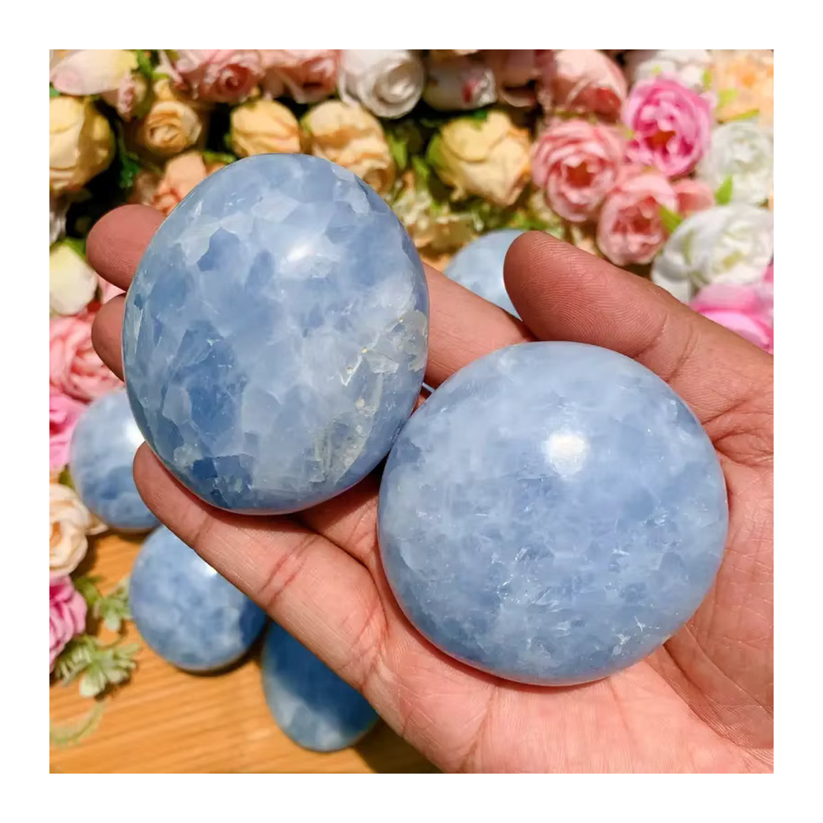 Natürlicher Celestite Kristall Palmstein in Blau, unregelmäßig geformter polierter Stein für Meditation und Dekoration von Sisterstone - Bild 2