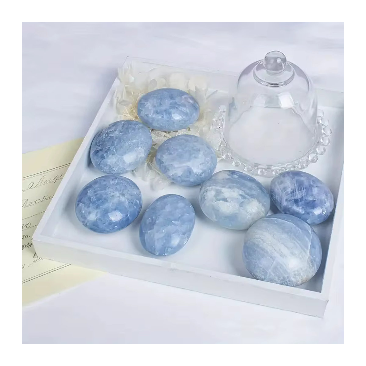 Natürlicher Celestite Kristall Palmstein in Blau, unregelmäßig geformter polierter Stein für Meditation und Dekoration von Sisterstone - Bild 4