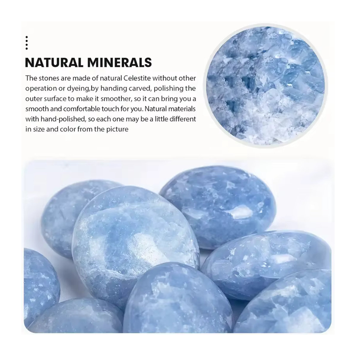 Natürlicher Celestite Kristall Palmstein in Blau, unregelmäßig geformter polierter Stein für Meditation und Dekoration von Sisterstone - Bild 5