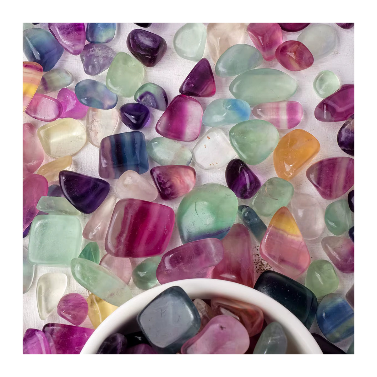 Natürlicher Regenbogenfluorit Kristall Rolling Stones, mehrfarbig, 100 g - Bild 5