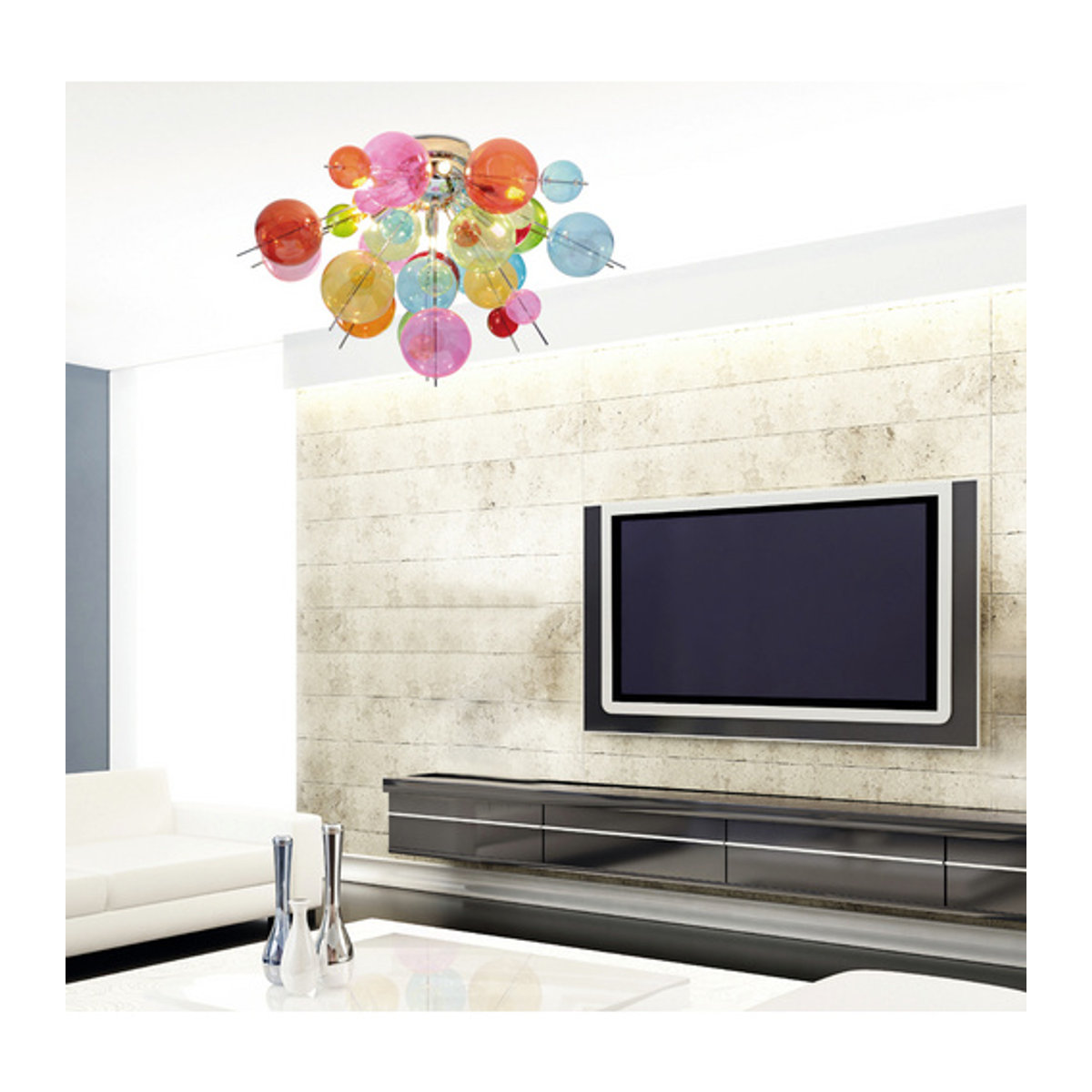 Näve Deckenleuchte Modern aus Metall und Glas in Bunt und Chrom, B/H/T: 57 x 38 x 57 cm, G9 6 Brennstellen - Bild 3