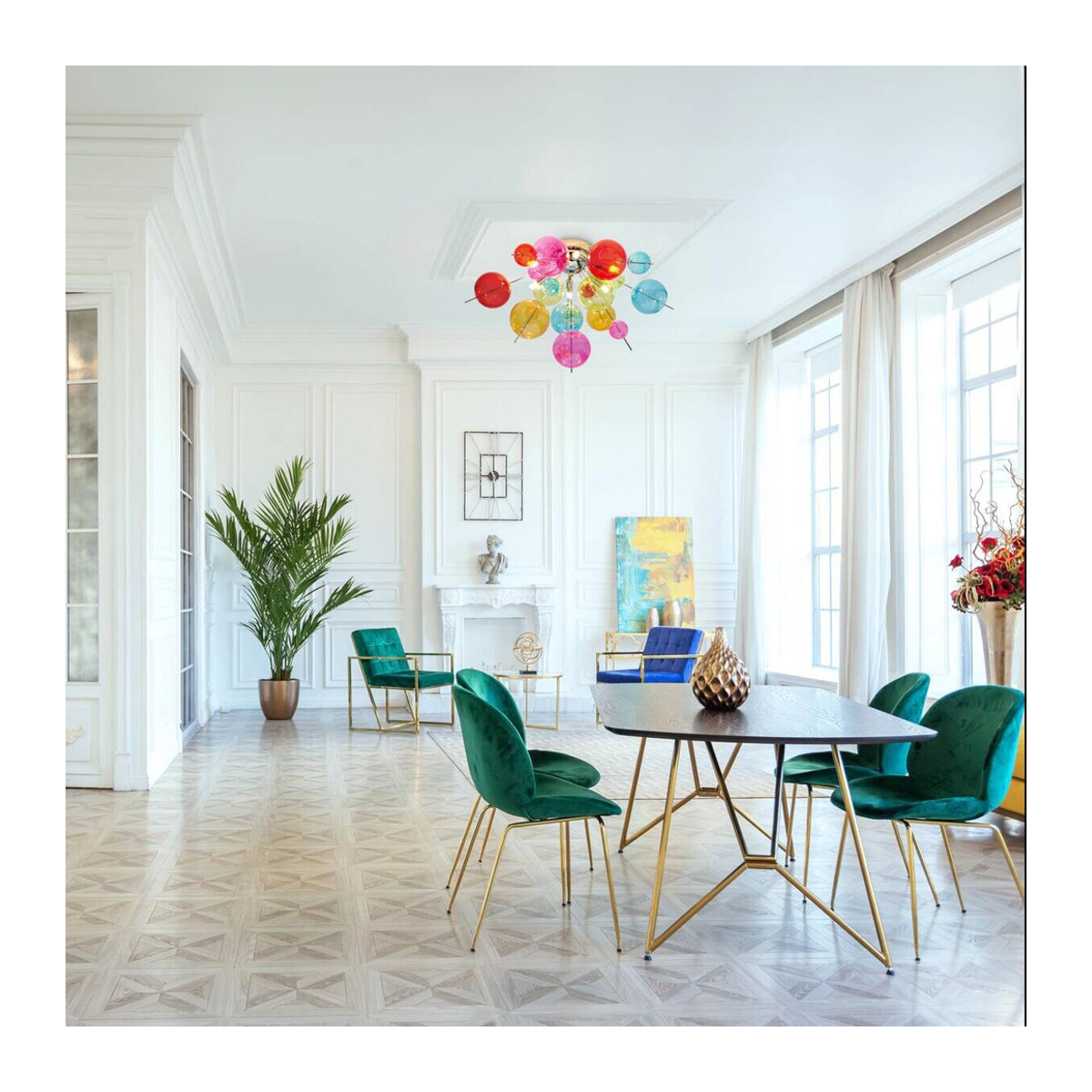 Näve Deckenleuchte Modern aus Metall und Glas in Bunt und Chrom, B/H/T: 57 x 38 x 57 cm, G9 6 Brennstellen - Bild 5