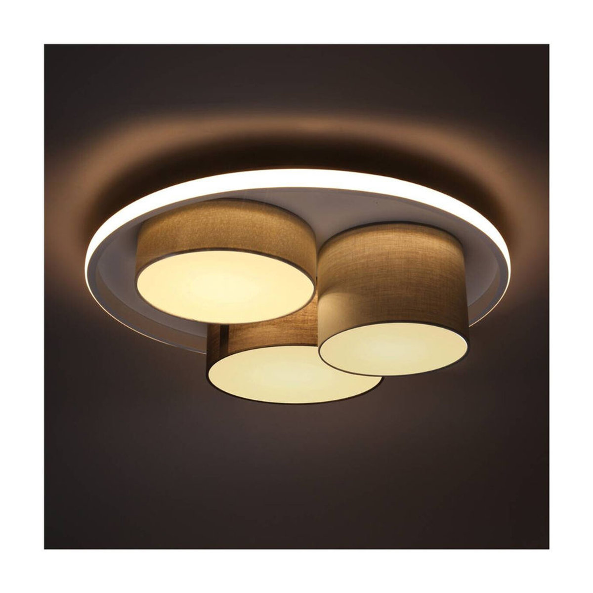 Näve EPPAN 3er LED Deckenleuchte in Grau aus Metall, Kunststoff und Stoff, B/T/H: 49 x 49 x 15,5 cm - Bild 2