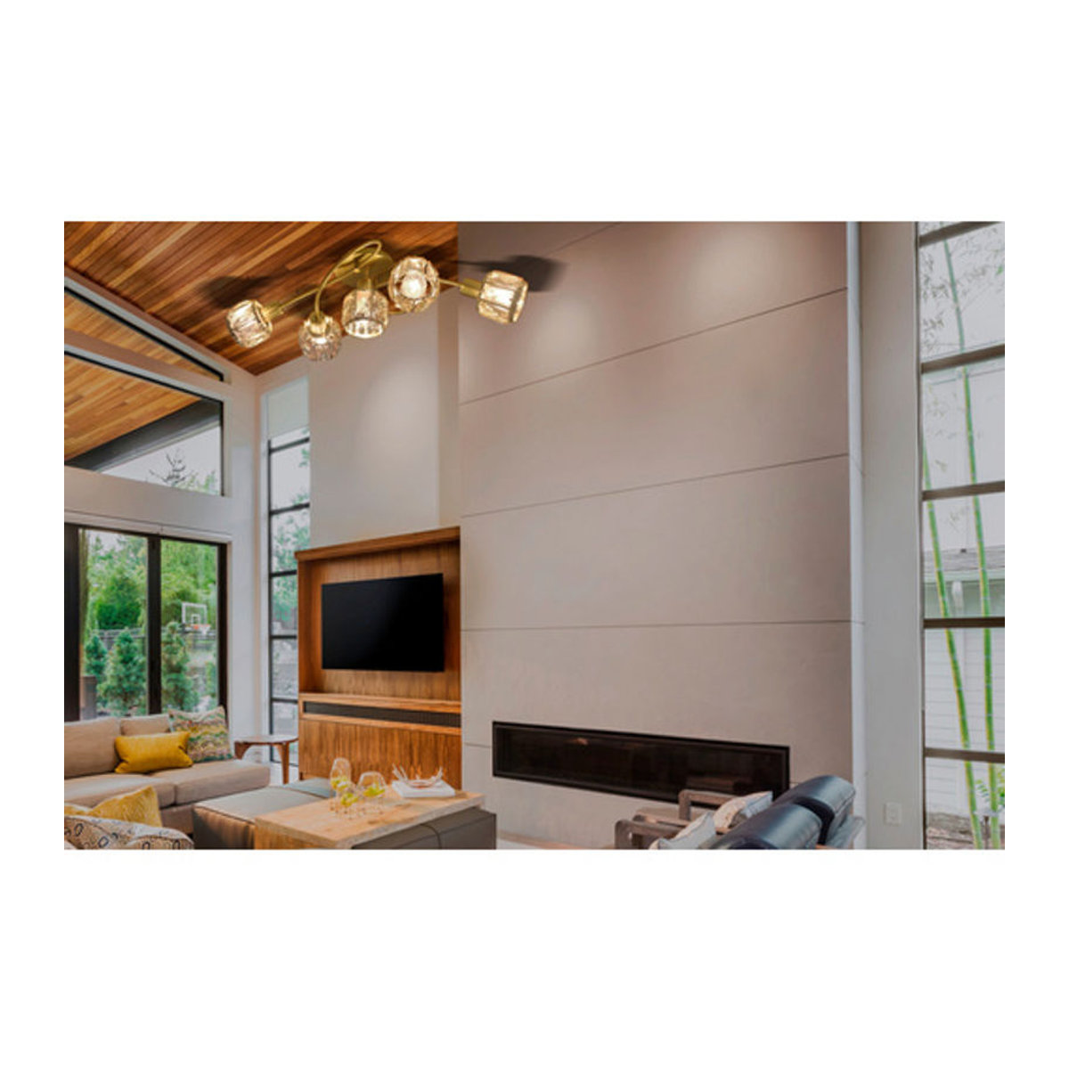 Näve LED-Deckenleuchte Josefa in Gold/Messing aus Metall und Glas mit warmweißem Licht, Länge: 61 cm - Bild 1
