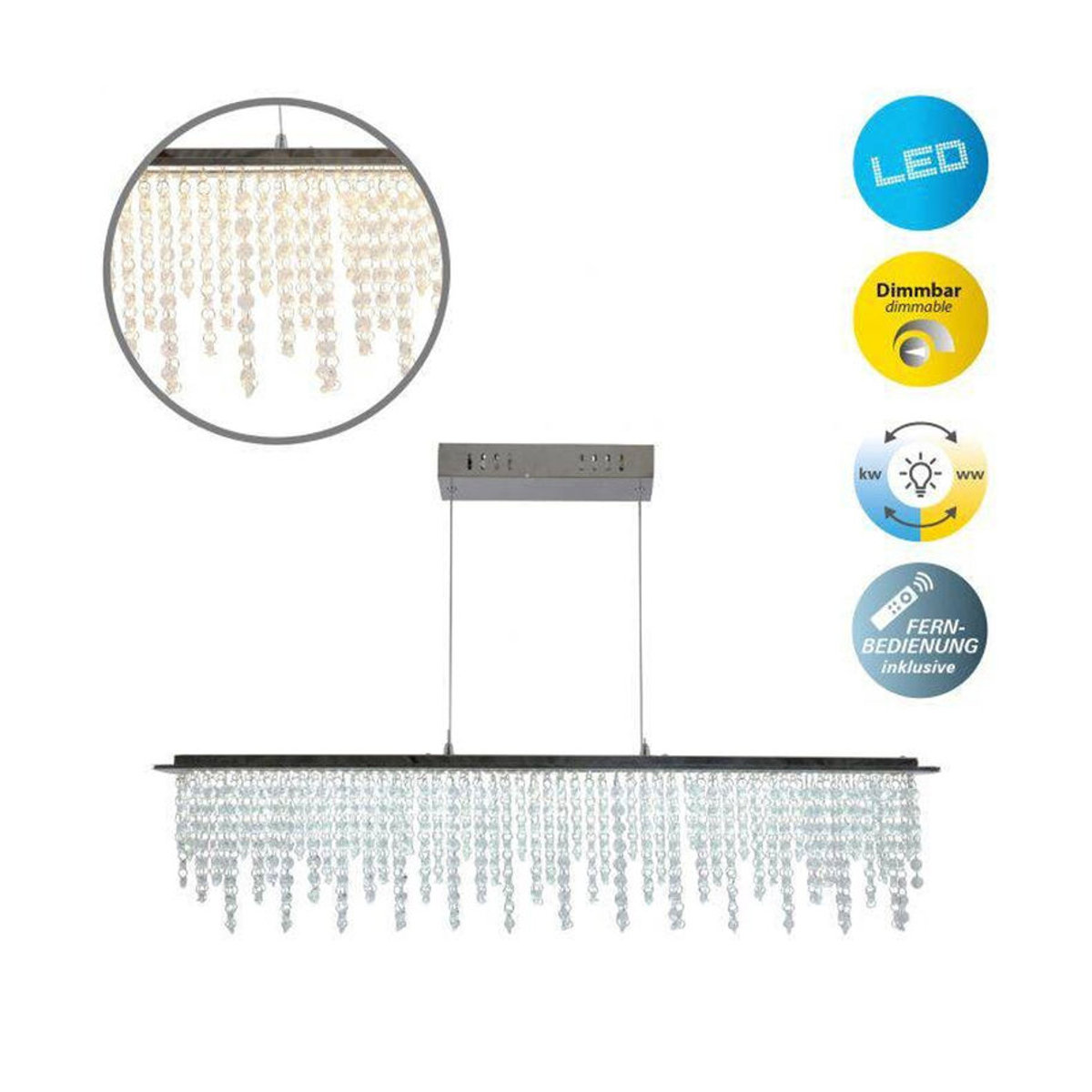 Näve LED Pendelleuchte DIAMONDS Modern Chrom Metall Glas B/H/T: 120 x 150 x 12 cm - Bild 3