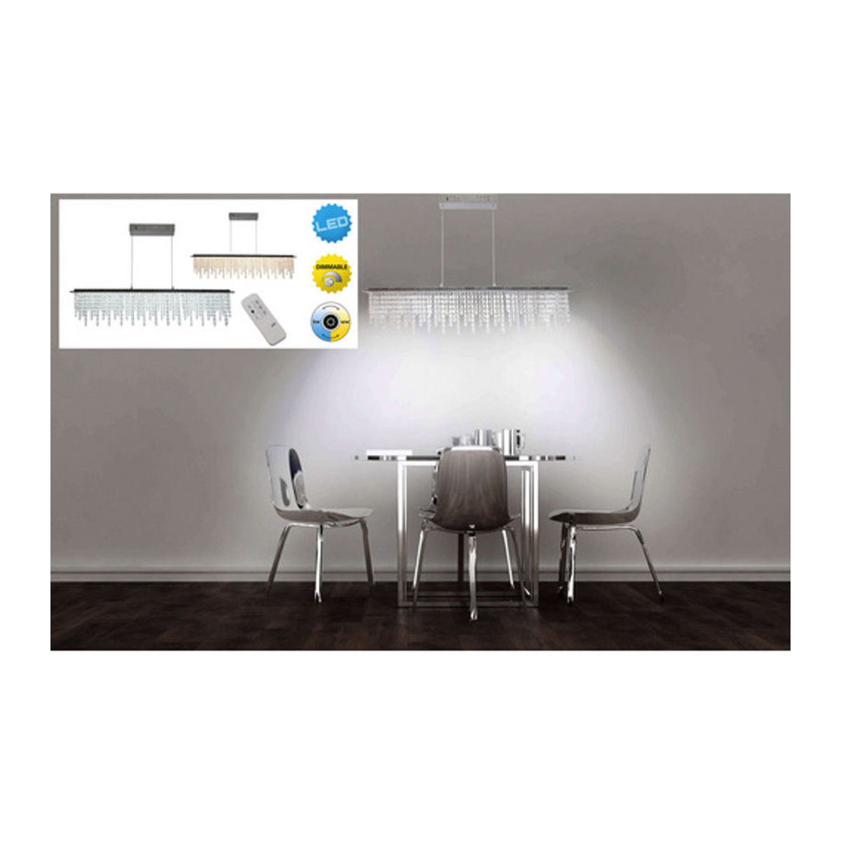 Näve LED Pendelleuchte DIAMONDS Modern Chrom Metall Glas B/H/T: 120 x 150 x 12 cm - Bild 5