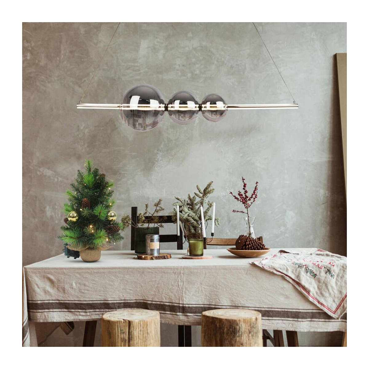 Näve LED Pendelleuchte NOVA in Chrom aus Metall und Glas mit warmweißem Licht, B/T/H: 125,3 x 25 x 150 cm - Bild 2