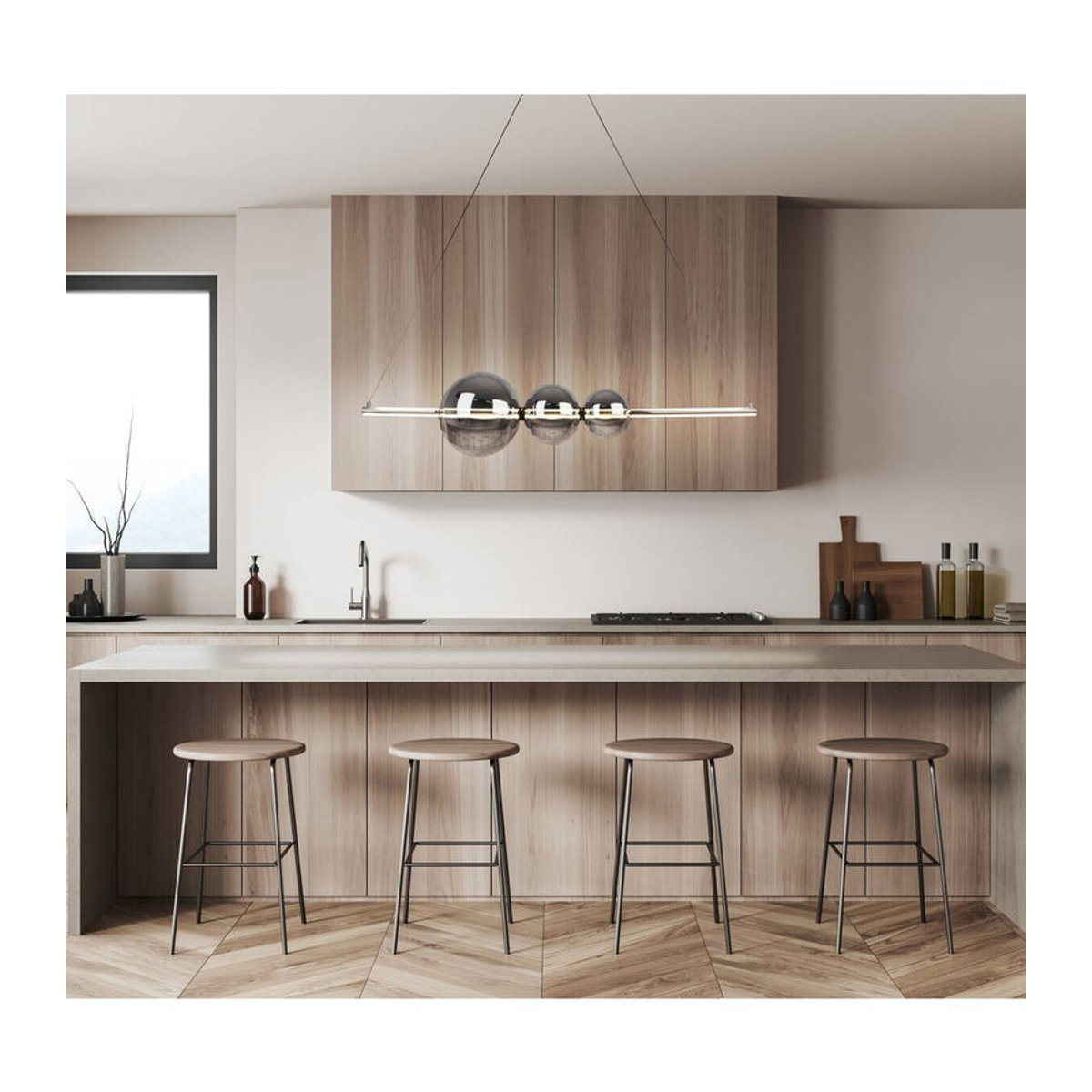 Näve LED Pendelleuchte NOVA in Chrom aus Metall und Glas mit warmweißem Licht, B/T/H: 125,3 x 25 x 150 cm - Bild 4