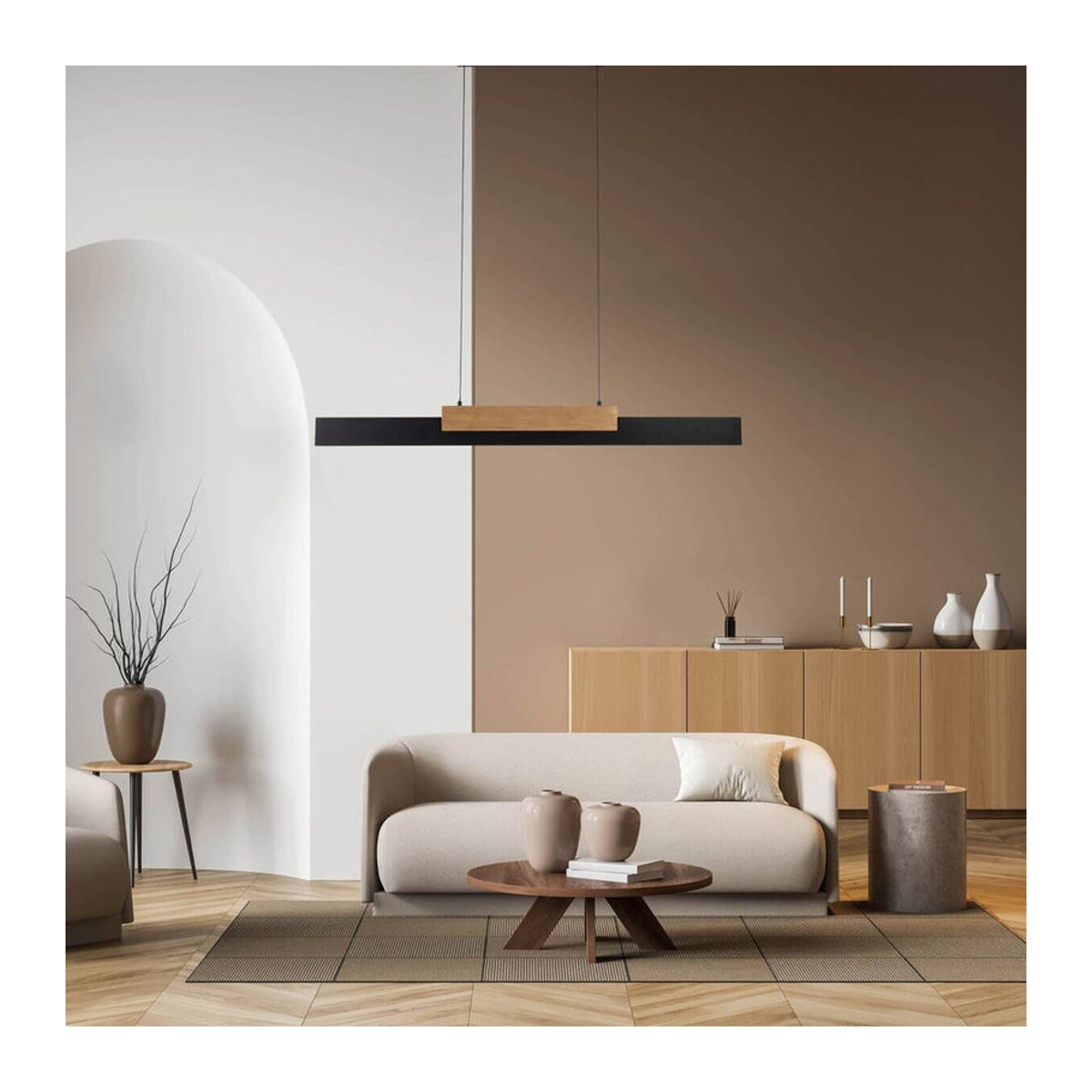 Näve LED Pendelleuchte WIEBKE in Braun/Schwarz aus Holz und Metall, B/H/T: 120,5 x 6 x 150 cm - Bild 1