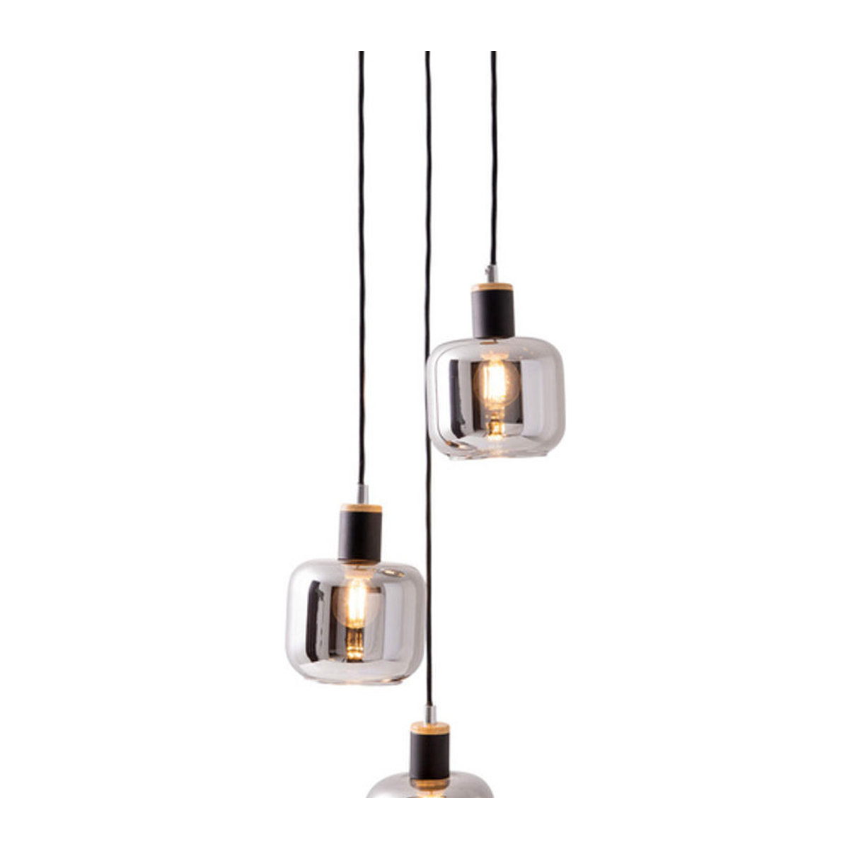 NÄVE Pendelleuchte Fumoso in Schwarz und Natur aus Metall und Rauchglas mit E14 Fassung, H: 123 cm, B: 23 cm - Bild 5