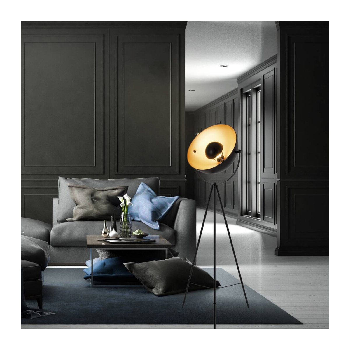 NÄVE Stehleuchte BERNICE Dreibein Industrial Metall Schwarz Gold E27 B/T/H: 55 x 55 x 153 cm - Bild 3