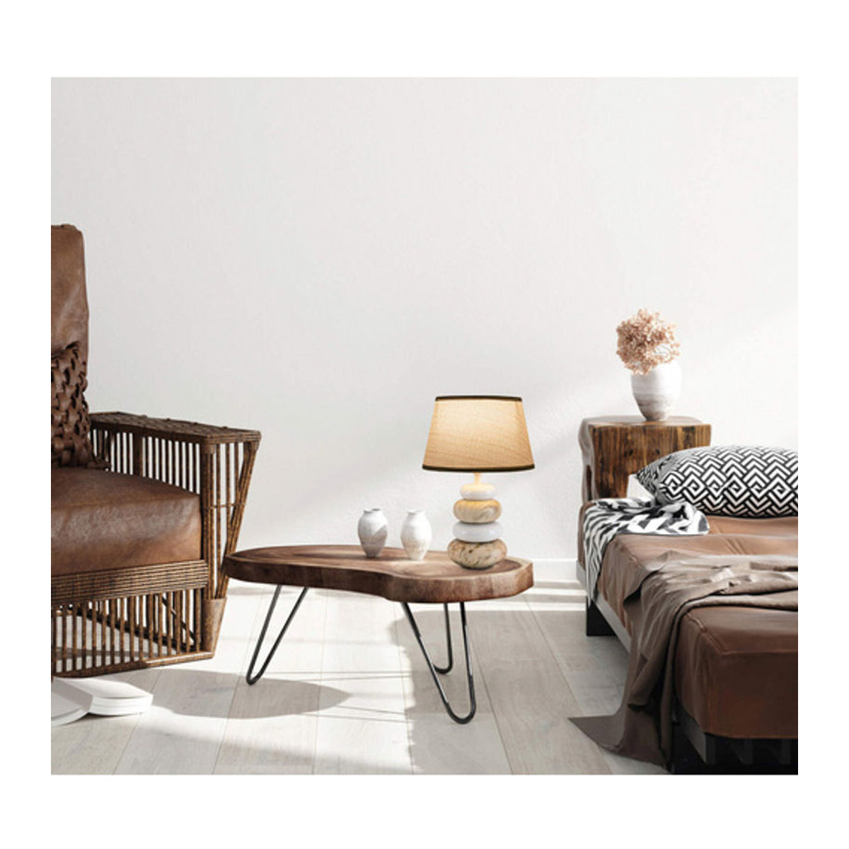 Näve Tischleuchte aus Keramik und Stoff in Braun, E14, Retro und Modern Design, B/H/T: 20 x 31 x 20 cm - Bild 2