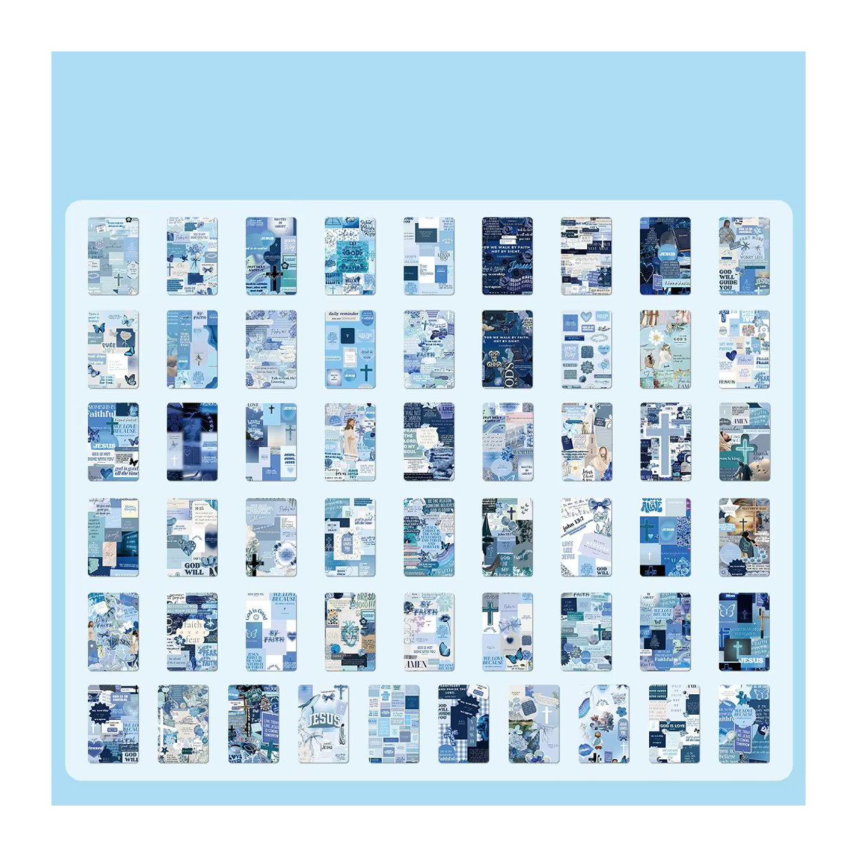 nbyinto 55er Set Jesus Bibel HD Photocards mit Laser Lomo Effekt in Blau und Floralem Design - Bild 5