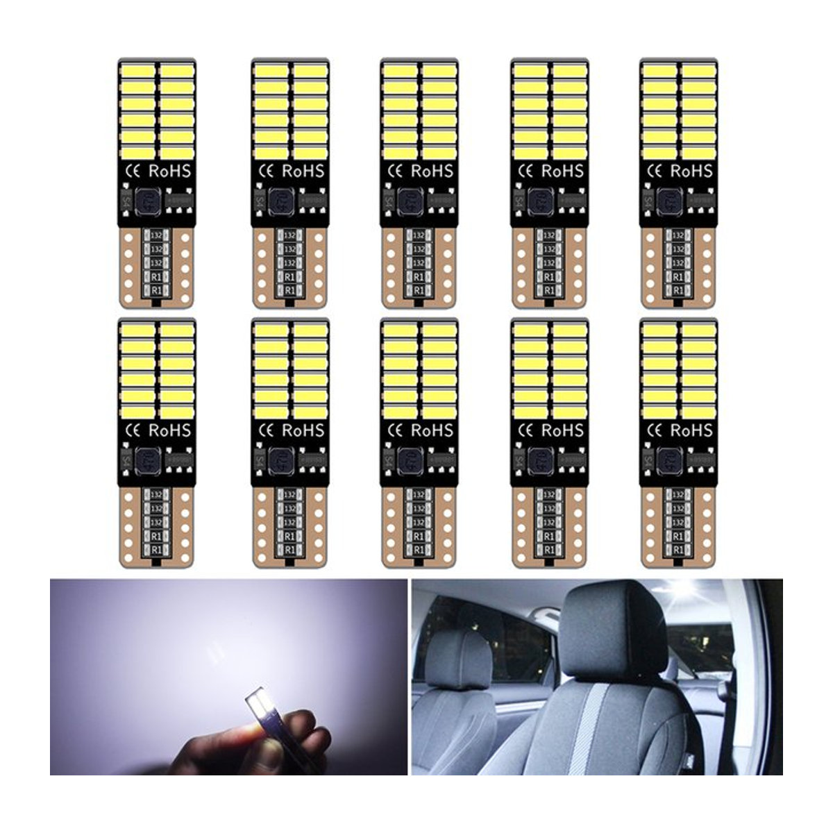 Neallor 10 Stück T10 W5W LED Glühbirnen 194 168 2825 5W5 12V Canbus Kennzeichenleuchte und Innenraumbeleuchtung in Weiß - Bild 1