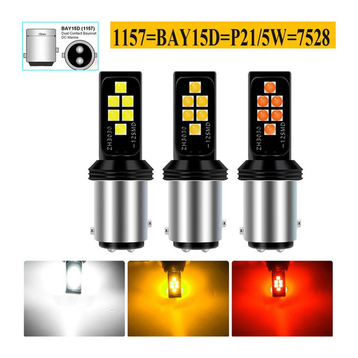 Neallor 2er Set LED Bremslicht und Rücklicht Birnen 1157 P21/5W BAY15D 7528 für Auto und Motorrad mit Rot Weiß Bernstein 12V - Bild 1