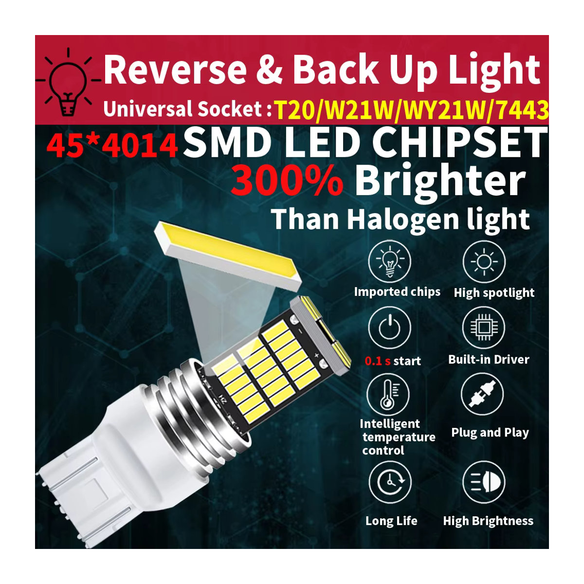 Neallor 2er Set LED Rückfahrscheinwerfer T20 W21/5W 7443 7440 45SMD 12V für Auto Rücklicht und Bremslicht - Bild 2