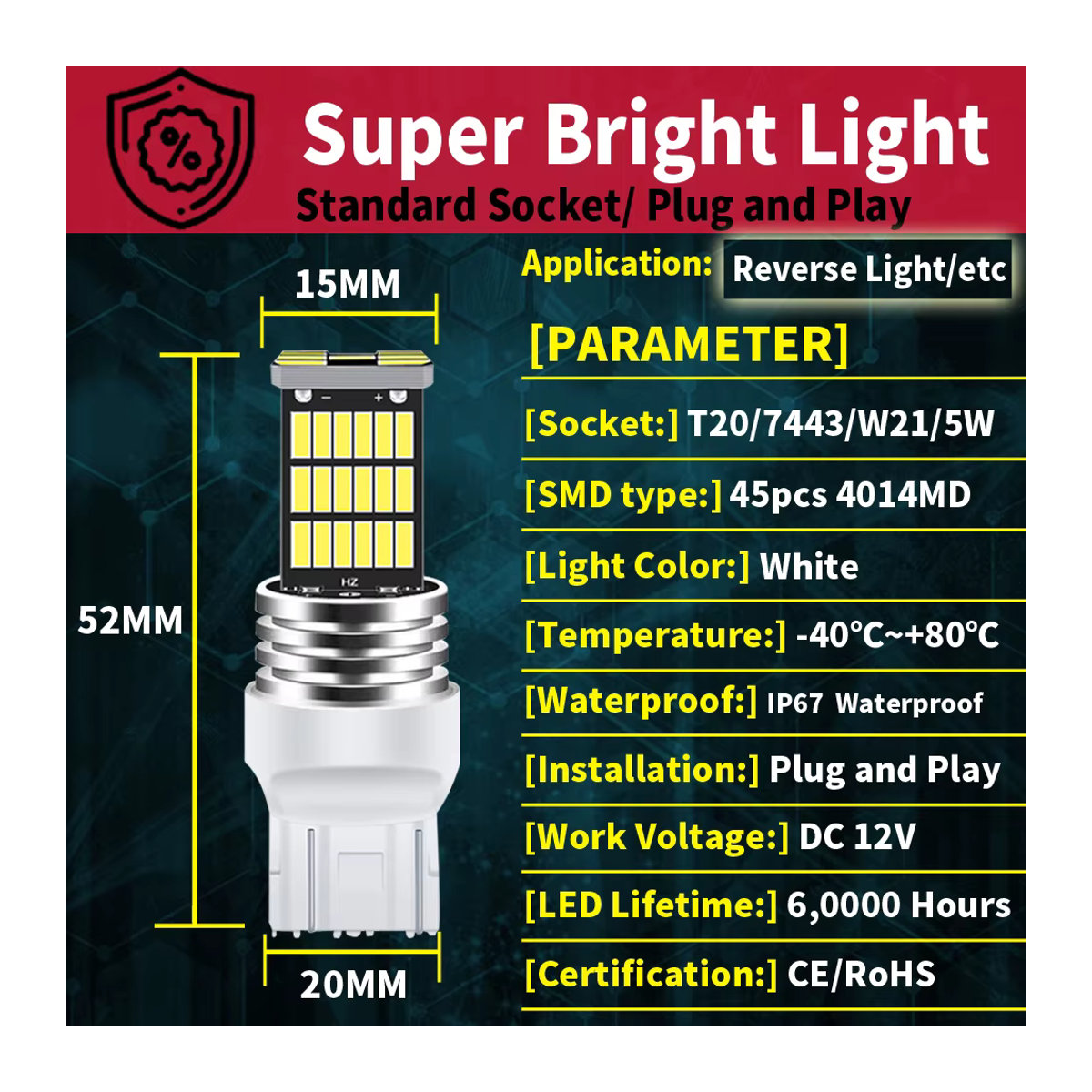 Neallor 2er Set LED Rückfahrscheinwerfer T20 W21/5W 7443 7440 45SMD 12V für Auto Rücklicht und Bremslicht - Bild 3