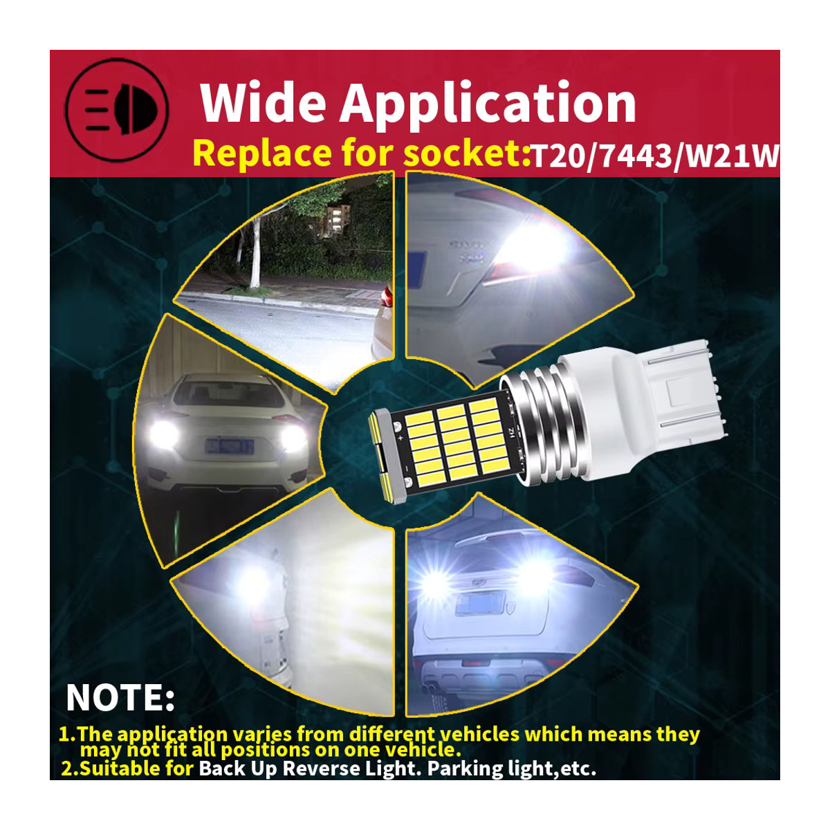 Neallor 2er Set LED Rückfahrscheinwerfer T20 W21/5W 7443 7440 45SMD 12V für Auto Rücklicht und Bremslicht - Bild 4
