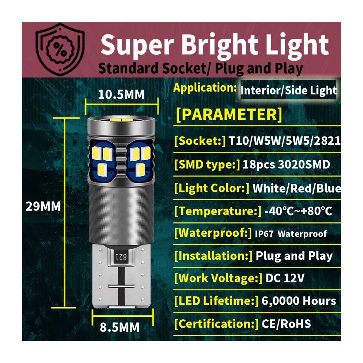 Neallor 2er Set T10 W5W LED Innenraumbeleuchtung Blau 12V Superhelle Auto Keil Glühbirnen für Leselicht und Dome Light - Bild 3
