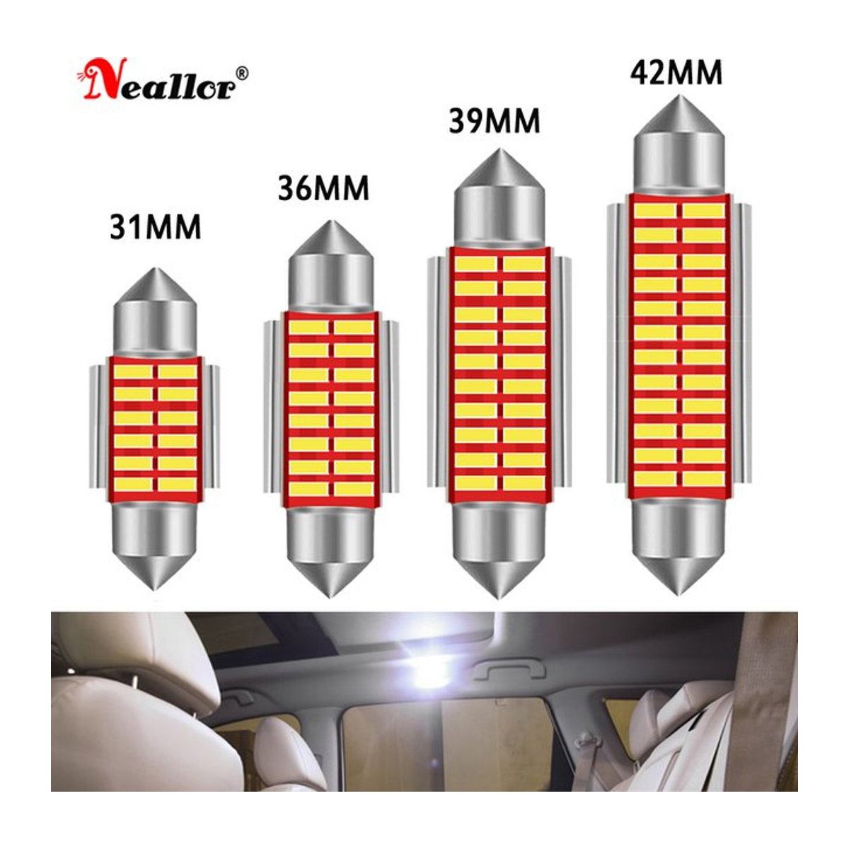 Neallor LED Festoon Innenbeleuchtungsbirnen Set für Auto-Innenraum, Kofferraum und Leselicht, 2 Stück - Bild 1