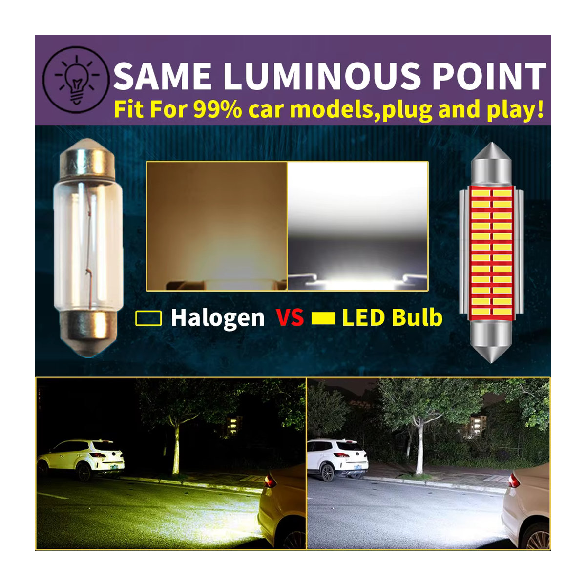 Neallor LED Innenbeleuchtung Set für Fahrzeuge, 2 Stück C5W C10W Glühbirnen für Leselampe und Dome Light, kompatibel mit 6418 und 6411 - Bild 4