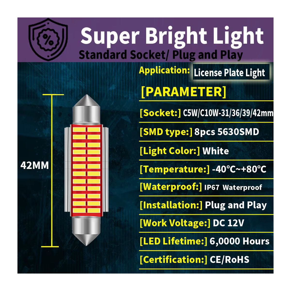 Neallor LED Innenbeleuchtung Set für Fahrzeuge, 2 Stück C5W C10W Glühbirnen für Leselampe und Dome Light, kompatibel mit 6418 und 6411 - Bild 5