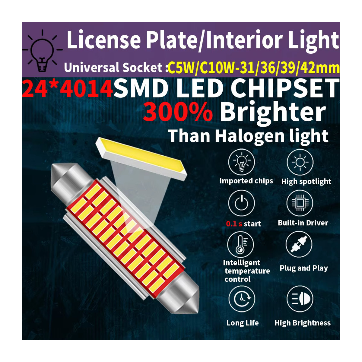 Neallor LED Innenbeleuchtung Set für Fahrzeuge, 2 Stück C5W C10W Glühbirnen für Leselampe und Dome Light, kompatibel mit 6418 und 6411 - Bild 6
