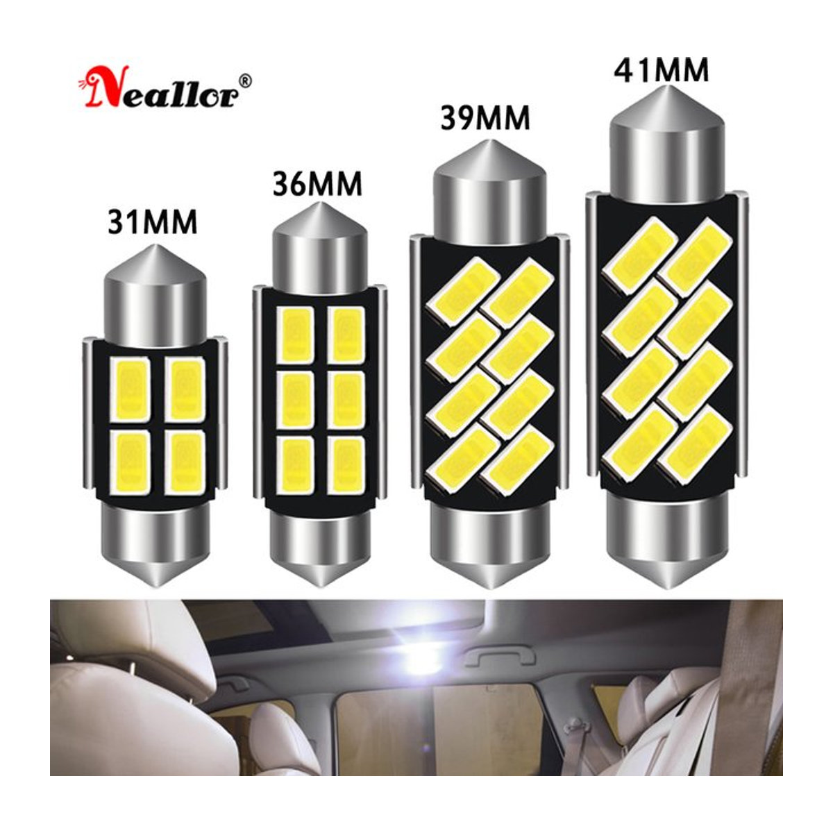 Neallor LED Lampen Set für Auto Innenraum C5W C10W Canbus Dome und Leselicht DC 12V 2 Stück - Bild 1