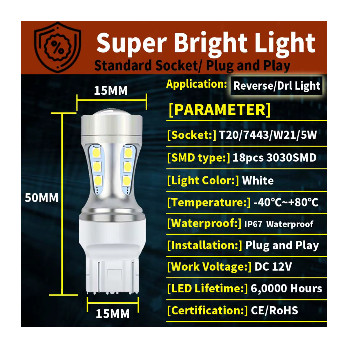 Neallor LED Leuchtmittel Set 2 Stück W21/5W T20 7443 580 für Bremslicht, Rücklicht, Blinker und Tagfahrlicht 12V - Bild 3