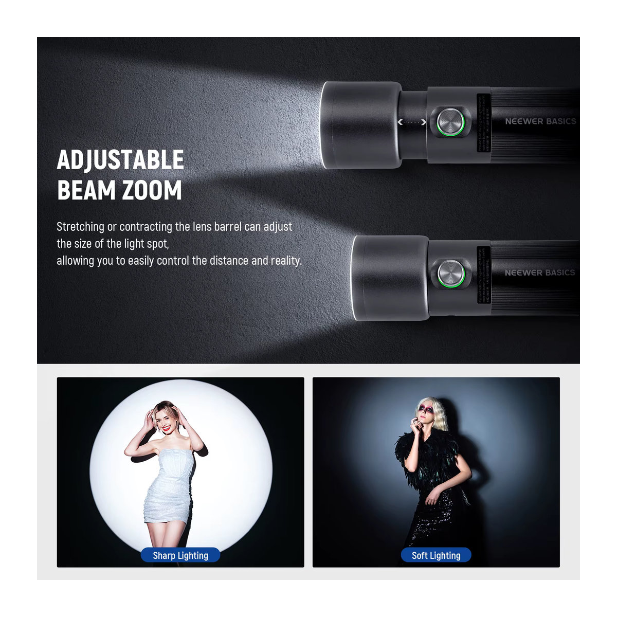 NEEWER BASICS FL10 LED-Fotografie-Taschenlampe mit 4 Farben, 20 Gobo-Filtern und 7500 mAh Akku, tragbarer 10 W LED-Videoscheinwerfer - Bild 4