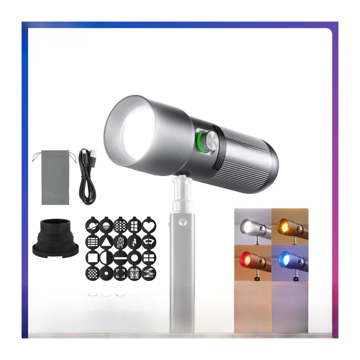 NEEWER BASICS FL10 LED-Fotografie-Taschenlampe mit 4 Farben, 20 Gobo-Filtern und 7500 mAh Akku, tragbarer 10 W LED-Videoscheinwerfer - Bild 7