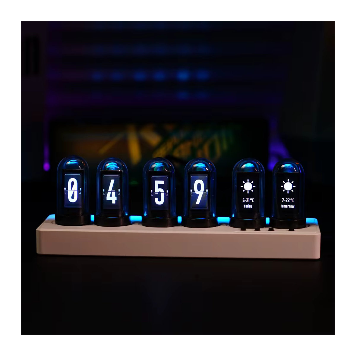 NEIMZ Digitaler IPS Nixie Tube Wecker mit WIFI-Steuerung und RGB-Beleuchtung in Weiß - Bild 3