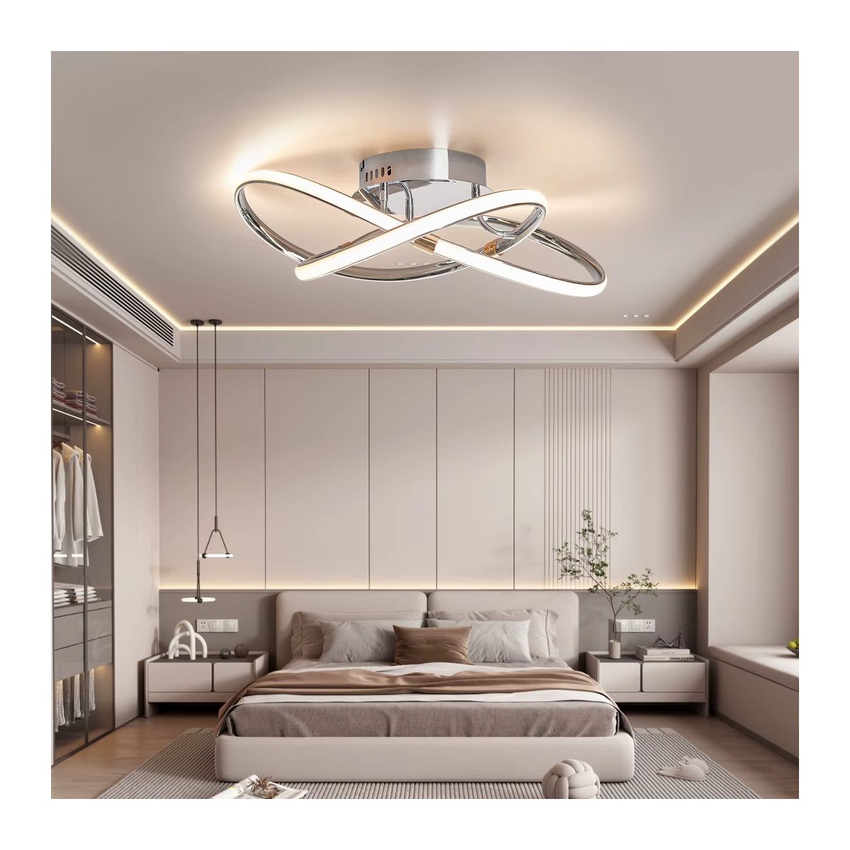 NEO Gleam Moderner LED-Kronleuchter aus Aluminium für Smart Home mit Alexa-Steuerung, Schwarz/Chrom/Gold - Bild 2