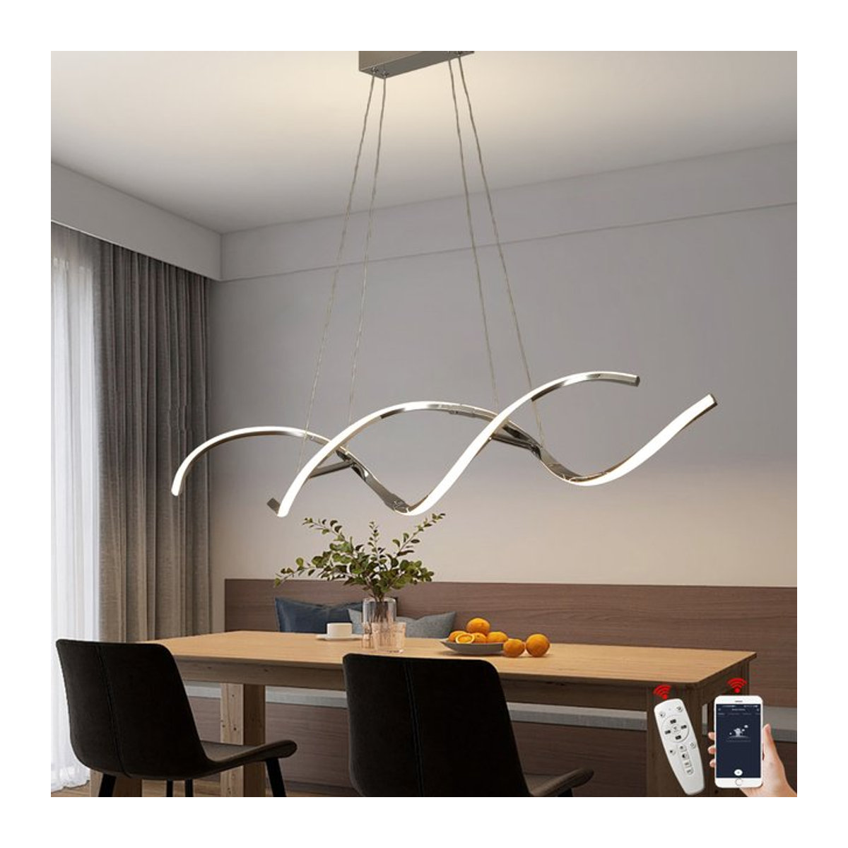 NEO Gleam Moderner LED Kronleuchter aus Metall in Silber für Esszimmer, Küche und Wohnzimmer - Bild 1