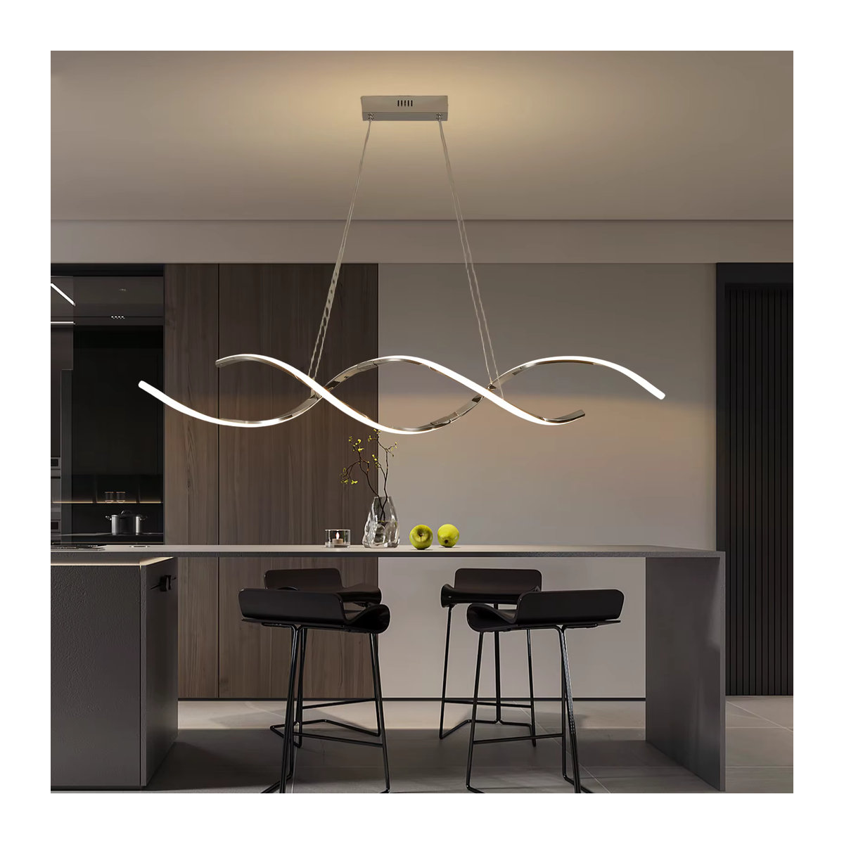 NEO Gleam Moderner LED Kronleuchter aus Metall in Silber für Esszimmer, Küche und Wohnzimmer - Bild 3