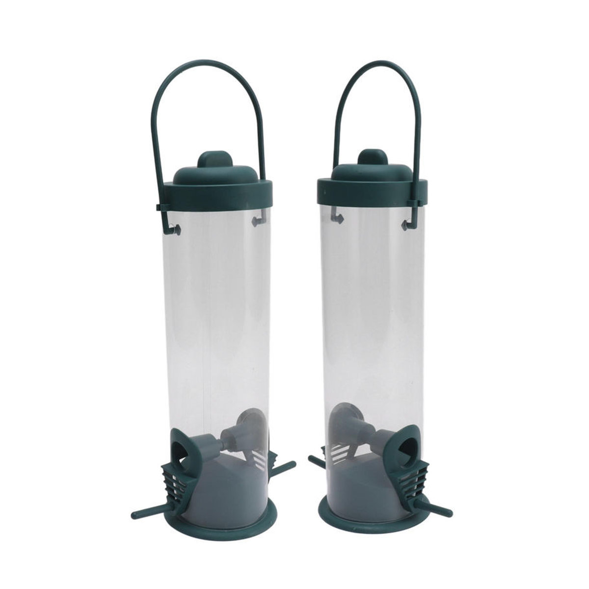 Neoglint Set aus 2 hängenden Vogelröhrenfutterspendern aus Kunststoff in Transparent und Grün mit Belüftungslöchern - Bild 2