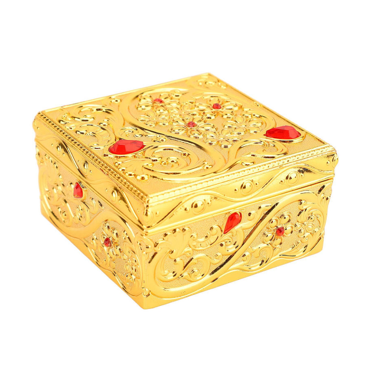 Neoglint Vintage Schmuckkästchen in Gold mit floralem Design aus Metall und Textil - Bild 2