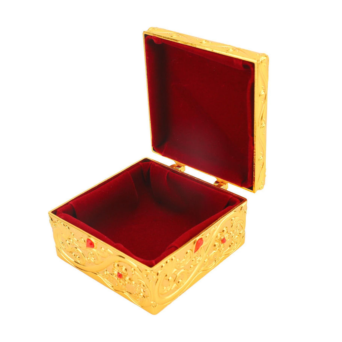 Neoglint Vintage Schmuckkästchen in Gold mit floralem Design aus Metall und Textil - Bild 3